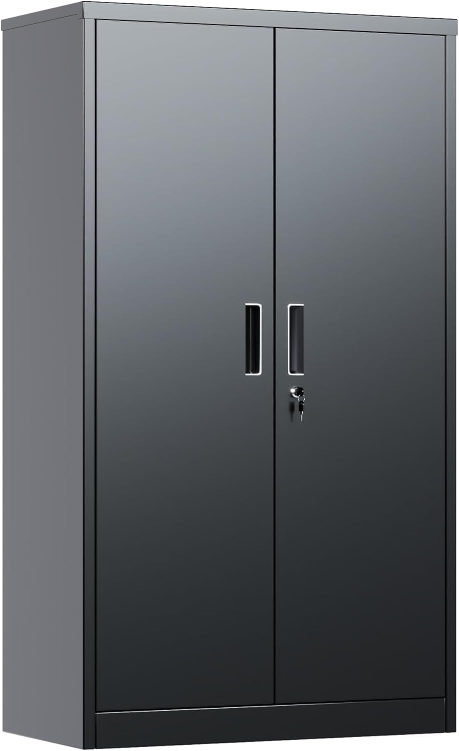 SUPEER Filing Cabinet, Metal Cabinet With 3 Height-Adjustable Shelves, Sheet Steel Powder Coating, Steel Cabinet For Tools, Garage, H 140 Cm X W 80 Cm X D 40 Cm Black