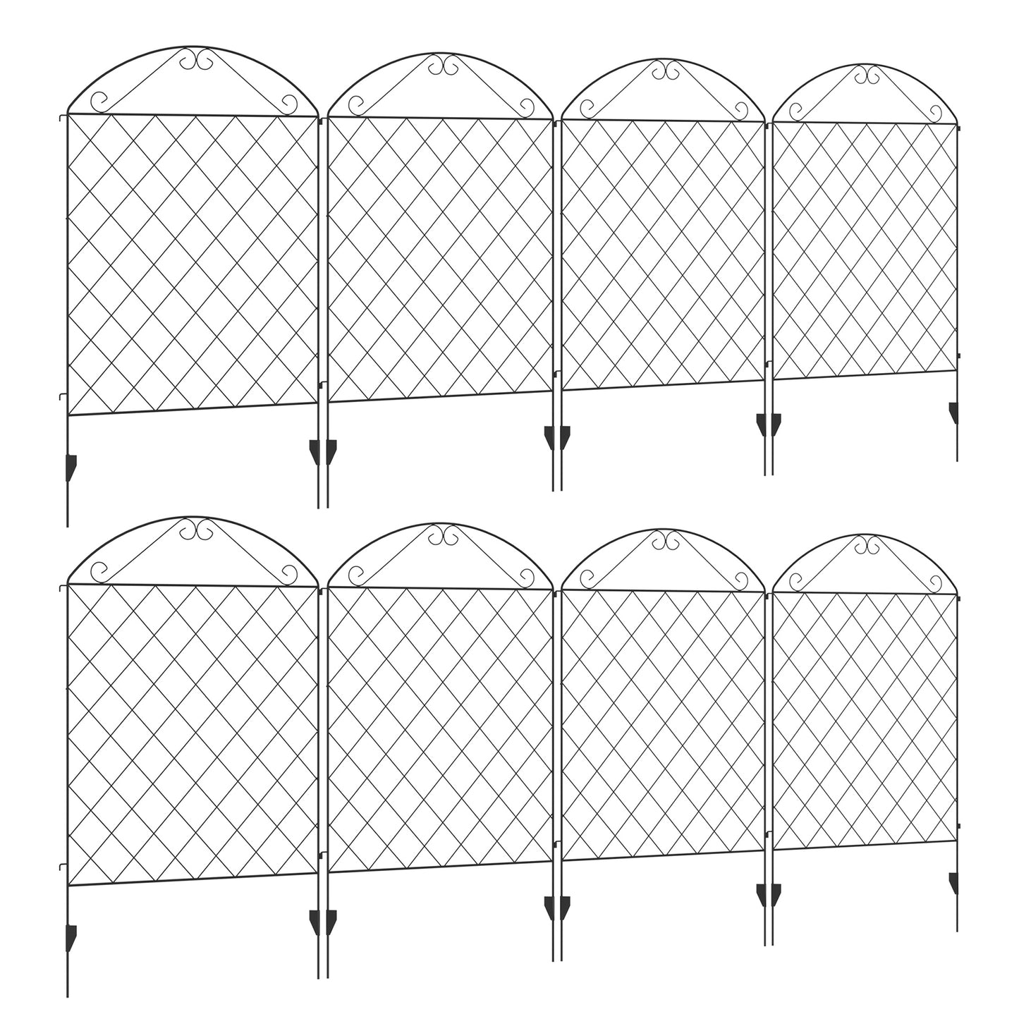 Decorative Garden Fencing, 43in X 23ft Outdoor Picket Fence Panels, 8PCs Rustproof Metal Wire Landscape Flower Bed Border Edging Animal Barrier, Black